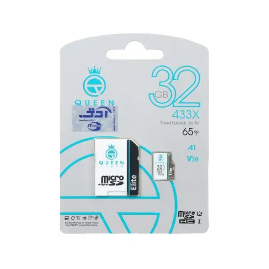 تصویر کارت حافظه microSDHC کوئین تک مدل 433X کلاس 10 استاندارد UHS-I U3 سرعت 65MBps ظرفیت 32 گیگابایت به همراه آداپتور SD