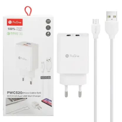 نمایش جزئیات شارژر دیواری پرووان مدل PWC520 به همراه کابل تبدیل microusb