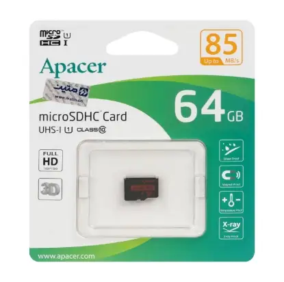 تصویر کارت حافظه microSDXC اپیسر مدل AP64G کلاس 10 استاندارد UHS-I U1 سرعت 85MBps ظرفیت 64 گیگابایت