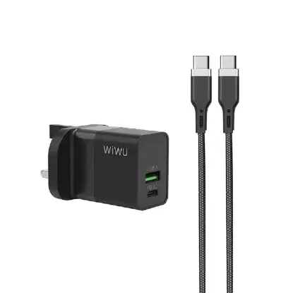 نمایش جزئیات شارژر دیواری 30 وات فست شارژ PD و دو پورت ویوو مدل QCBTCTC به همراه کابل شارژ USB-C