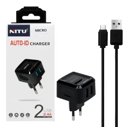 نمایش جزئیات شارژر دیواری دو پورت نیتو مدل TC040 به همراه کابل تبدیل micro USB