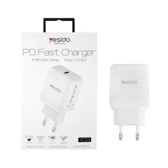 تصویر شارژر دیواری پورت Type-C یسیدو مدل YC23 18W