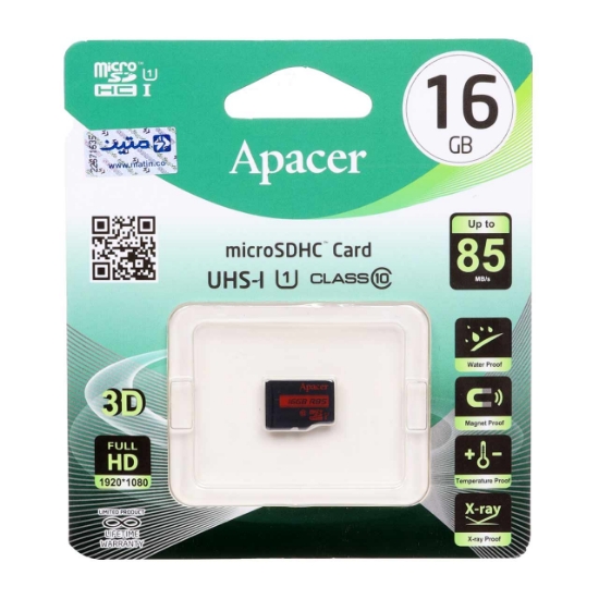 تصویر کارت حافظه microSDHC اپیسر کلاس 10 استاندارد UHS-I U1 سرعت 85MBps ظرفیت 16 گیگابایت
