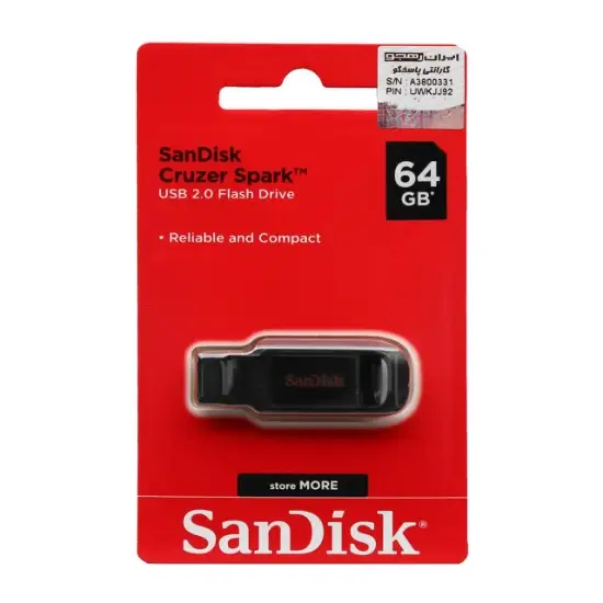 تصویر فلش مموری سن دیسک مدل Cruzer Spark USB2.0 ظرفیت 64 گیگابایت