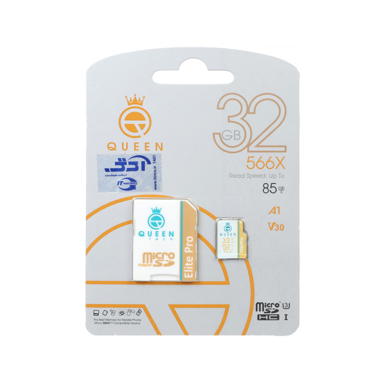 کارت حافظه microSDXC کوئین تک مدل 566X کلاس 10 استاندارد UHS-I U3 سرعت 85MBps ظرفیت 32 گیگابایت به همراه آداپتور SD