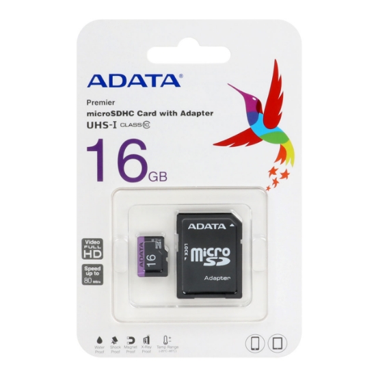 تصویر کارت حافظه‌ microSDHC ای دیتا مدل Premier کلاس 10 استاندارد UHS-I U1 سرعت 80MBps ظرفیت 16 گیگابایت به همراه با آداپتور SD