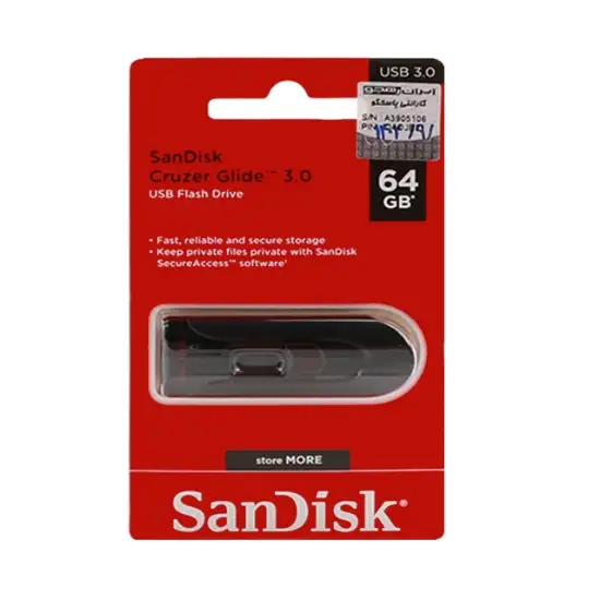 تصویر فلش مموری سن دیسک مدل CRUZER GLIDE CZ60 ظرفیت 64 گیگابایت