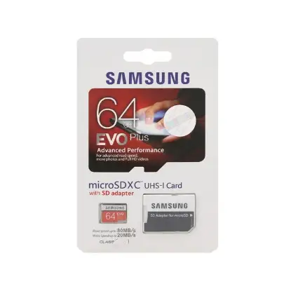 نمایش جزئیات کارت حافظه microSDXC سامسونگ مدل Evo Plus کلاس 10 استاندارد UHS-I سرعت 80MBps ظرفیت 64 گیگابایت