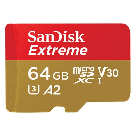 تصویر کارت حافظه microSDXC سن دیسک مدل Extreme کلاس A2 استاندارد UHS-I U3 سرعت 160MBps ظرفیت 64 گیگابایت