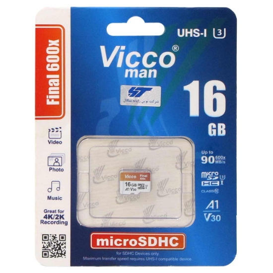 تصویر کارت حافظه microSDHC ویکومن مدل Final 600X کلاس 10 استاندارد UHS-I U3 سرعت 90MBps ظرفیت 16 گیگابایت