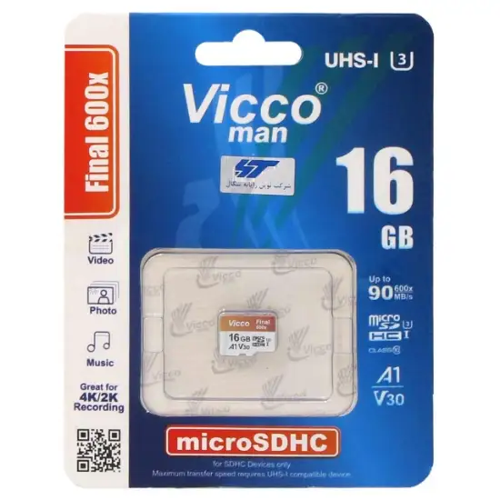 تصویر کارت حافظه microSDHC ویکومن مدل Final 600X کلاس 10 استاندارد UHS-I U3 سرعت 90MBps ظرفیت 16 گیگابایت