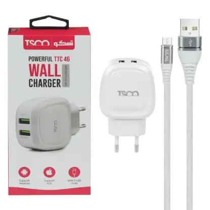 نمایش جزئیات شارژر دیواری دو پورت تسکو مدل TTC 46 همراه کابل شارژ MicroUSB