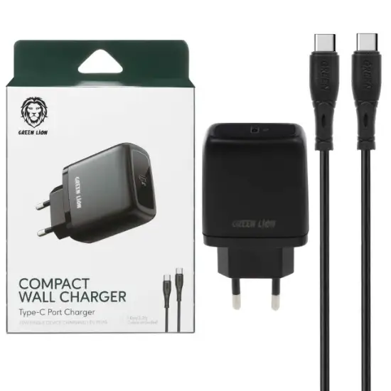 تصویر شارژر دیواری 20 وات فست شارژ و PD تک پورت گرین لاین مدل GN20EUCCBK به همراه کابل شارژ USB-C