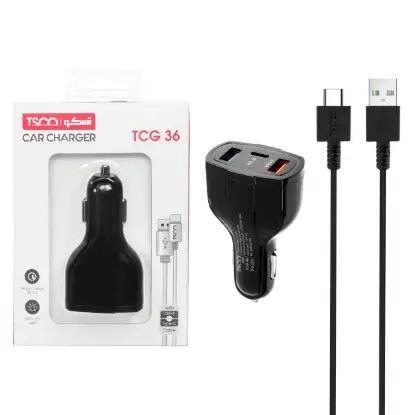 تصویر شارژر فندکی 33وات فست شارژ سه پورت تسکو مدل TCG 36 به همراه کابل شارژ USB-C