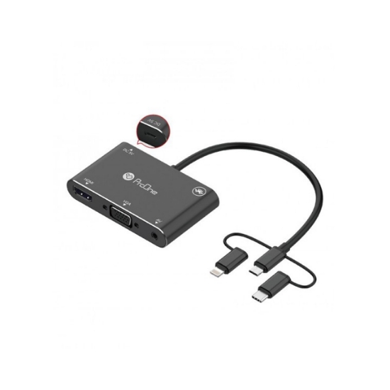 تصویر مبدل microUSB/ لایتنینگ/ USB-C به HDMI/VGA/AV پرووان مدل PHU560
