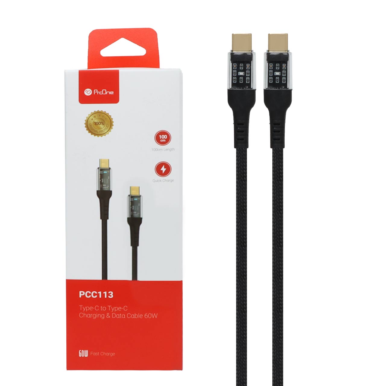 کابل تبدیل USB-CبهUSB-C پرووان مدل PCC113 60W PD طول 1متر