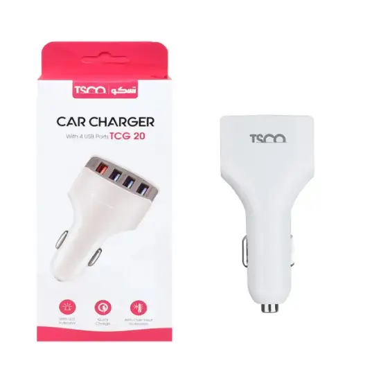 تصویر شارژر فندکی 18 وات فست شارژ 4پورت تسکو مدل TCG 20 به همراه کابل شارژ USB-C