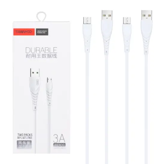 تصویر کابل تبدیل USB به MicroUSB ترانیو مدل S10 طول 1 متر بسته 2 عددی