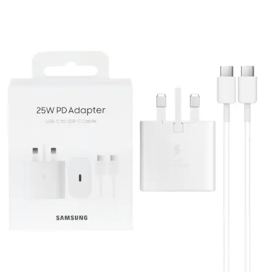 تصویر شارژر دیواری 25 وات سامسونگ مدل سه پین EP-TA800 به همراه کابل تبدیل USB-C