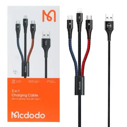 نمایش جزئیات کابل تبدیل USB به لایتنینگ/USB-C/MicroUSB مک دودو مدل CA-6220 طول 1.2 متر