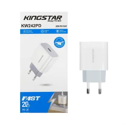 نمایش جزئیات شارژر دیواری فست شارژ 20 وات و PD دو پورت کینگ استار مدل KW242PD