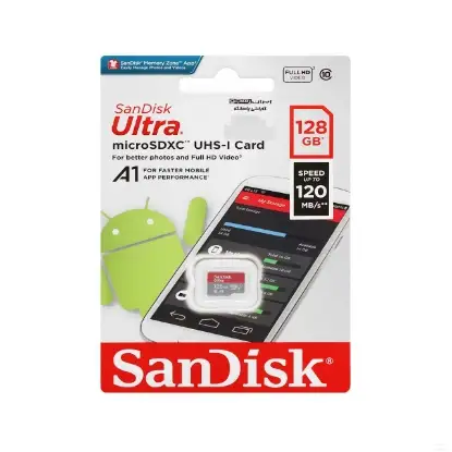 نمایش جزئیات کارت حافظه microSDHC سن دیسک مدل Ultra UHS-I Full HD سرعت 120MBps ظرفیت 128 گیگابایت