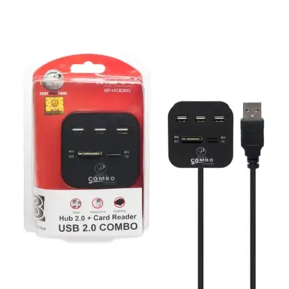 تصویر هاب 3 پورت USB2.0 و کارت خوان حافظه ایکس پی پروداکت مدل XP-HC836G