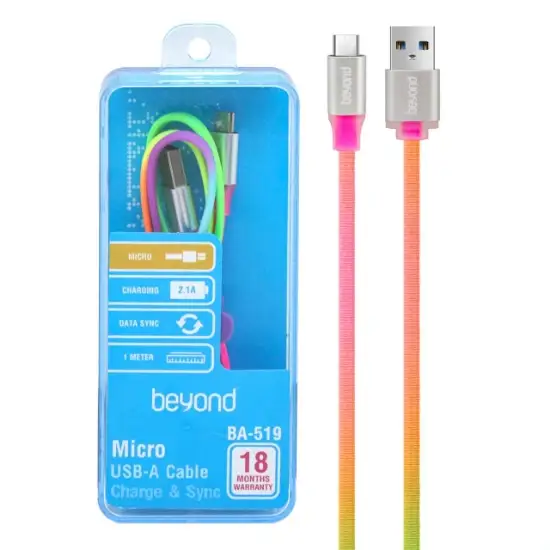 تصویر کابل تبدیل USB به MicroUSB بیاند مدل BA-519 طول 1متر