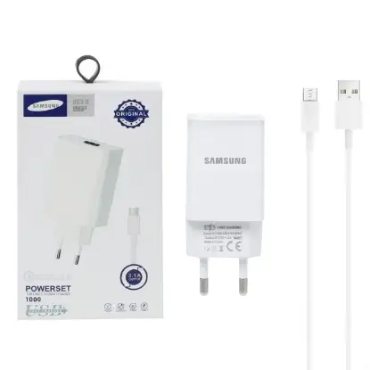 نمایش جزئیات شارژر دیواری 15 وات فست شارژ تک پورت سامسونگ به همراه کابل تبدیل Micro-USB