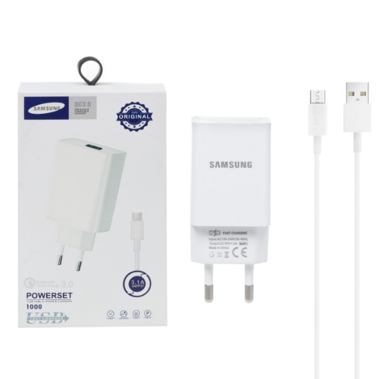 تصویر شارژر دیواری 15 وات فست شارژ تک پورت سامسونگ به همراه کابل تبدیل Micro-USB