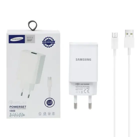 تصویر شارژر دیواری 15 وات فست شارژ تک پورت سامسونگ به همراه کابل تبدیل Micro-USB