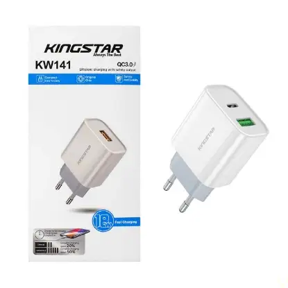 نمایش جزئیات شارژر دیواری 18 وات کینگ استار مدل KW141