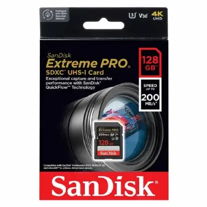 نمایش جزئیات کارت حافظه سن دیسک مدل Extreme PRO SDXC UHS-I سرعت 200MBps ظرفیت 128 گیگابایت