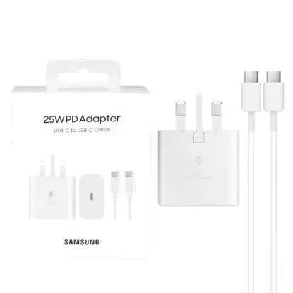 نمایش جزئیات شارژر دیواری سامسونگ سه پین مدل EP-TA800 به همراه کابل تبدیل USB-C