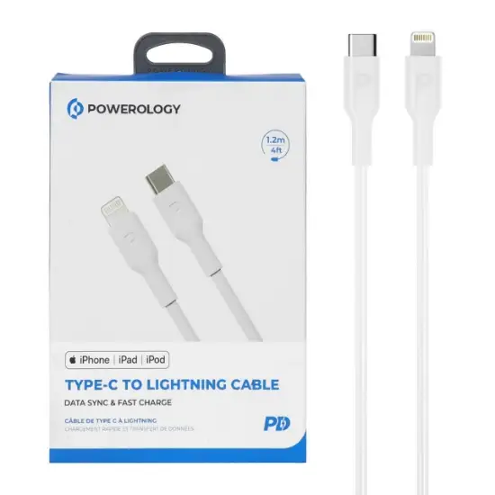 تصویر کابل تبدیل USB-C به لایتنینگ فست شارژ پاورولوژی مدل PWCTL1M طول 1.2 متر