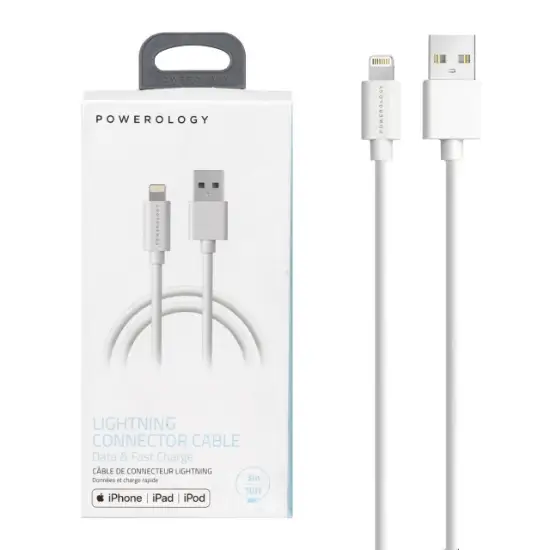 تصویر کابل تبدیل USB-C به لایتنینگ فست شارژ پاورولوژی مدل P3BLWH طول 3 متر