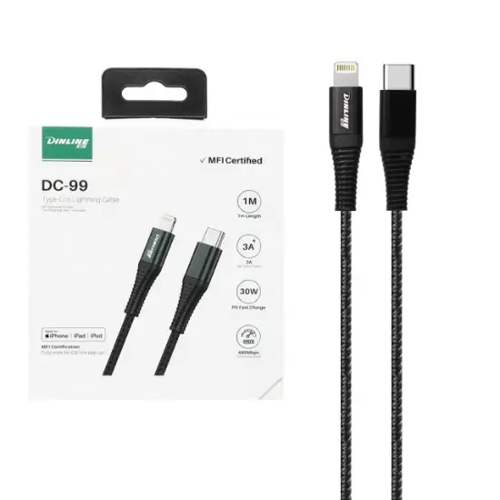 تصویر کابل تبدیل USB-C به لایتنینگ دینلاین مدل DC-99 طول 1 متر