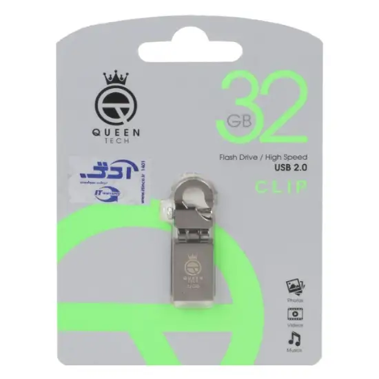 تصویر فلش مموری کوئین تک مدل CLIP USB2.0 ظرفیت 32 گیگابایت