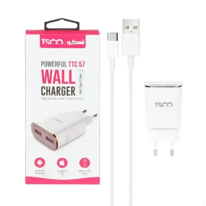 نمایش جزئیات شارژر دیواری تسکو مدل TTC 57 به همراه کابل تبدیل USB_C