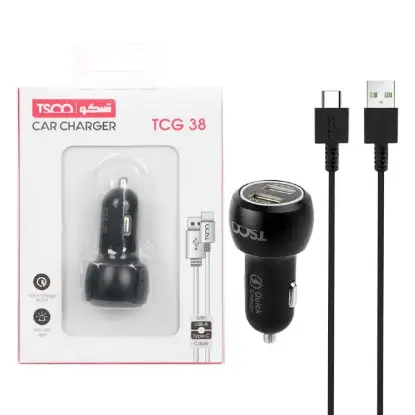 نمایش جزئیات شارژر فندکی 36W فست دو پورت تسکو مدل TCG 38 به همراه کابل usb_c