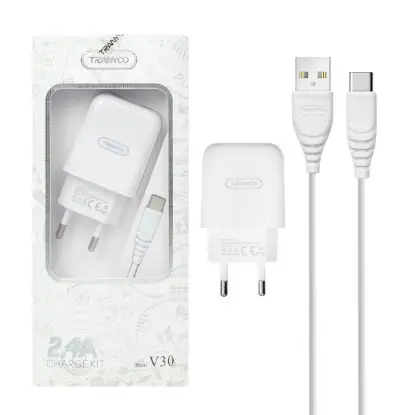 نمایش جزئیات شارژر دیواری ترانیو مدل V30-C به همراه کابل تبدیل USB-C