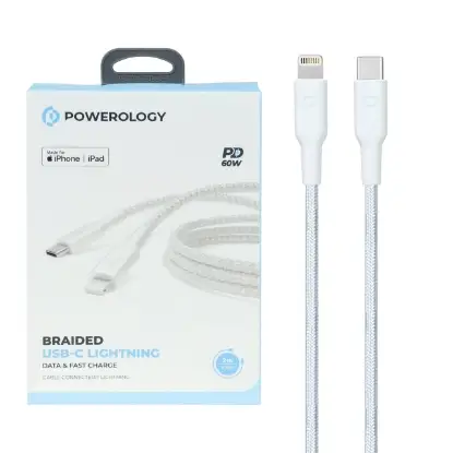 تصویر کابل تبدیل USB-C به لایتنینگ فست و PD پاورولوژی مدل P23BRCL2WH طول 2 متر