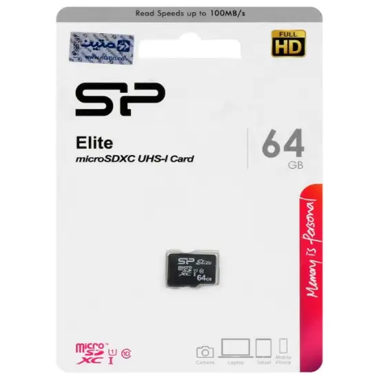 تصویر کارت حافظه microSDXC سیلیکون پاور مدل U1 Elite سرعت 100MB/S ظرفیت 64 گیگابایت