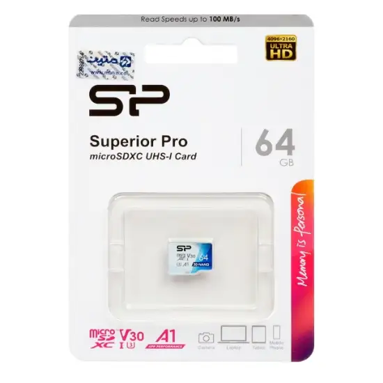 تصویر کارت حافظه microSDXC سیلیکون پاور مدل Superior Pro کلاس 10 استاندارد UHS-I U3 سرعت 100MBps ظرفیت 64 گیگابایت