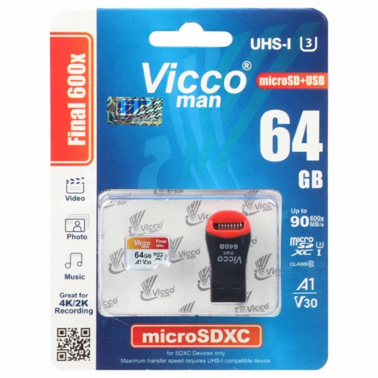 تصویر کارت حافظه MicroSDXC&USB ویکومن مدل Final 600X V30 UHS-I U3 ظرفیت 64 گیگابایت