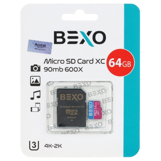 تصویر کارت حافظه microSDXC بکسو UHS-I U3 Class 10-90MB/s ظرفیت 64 گیگابایت به همراه آداپتور SD