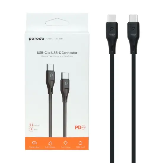 تصویر کابل تبدیل USB-C به USB-C پرودو مدل PD-U12CCC-BK طول 1.2 متر