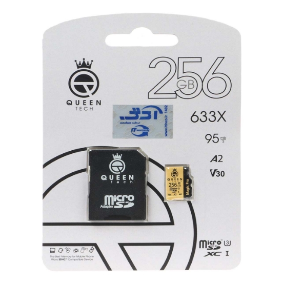 تصویر کارت حافظه‌ microSDXC کوئین تک مدل 633X کلاس 10 استاندارد U3 سرعت 95MB/s ظرفیت 256 گیگابایت به همراه آداپتور