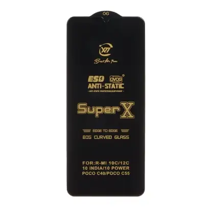 تصویر گلس گوشی آنتی استاتیک Full Cover Super X برای Xiaomi Redmi 12C / Redmi 10C / Redmi 11A / Redmi 10 Power / Poco C40 / Poco C55