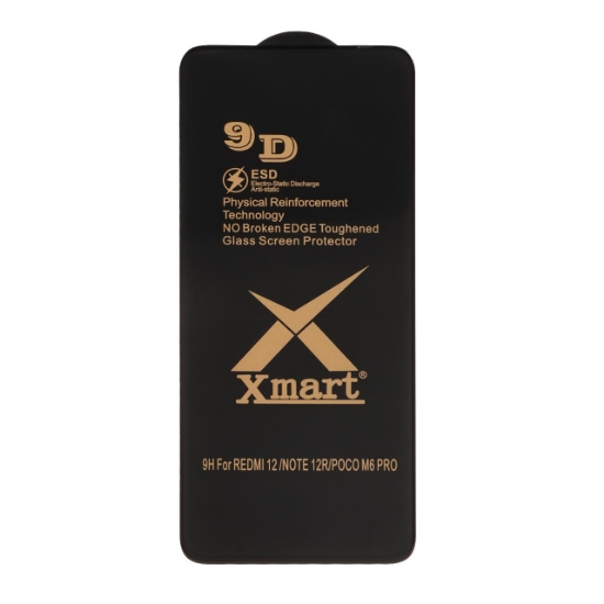 تصویر گلس گوشی شیشه ای Full Cover X Mart 9D-ESD برای Xiaomi Redmi 12/Poco M6 Pro